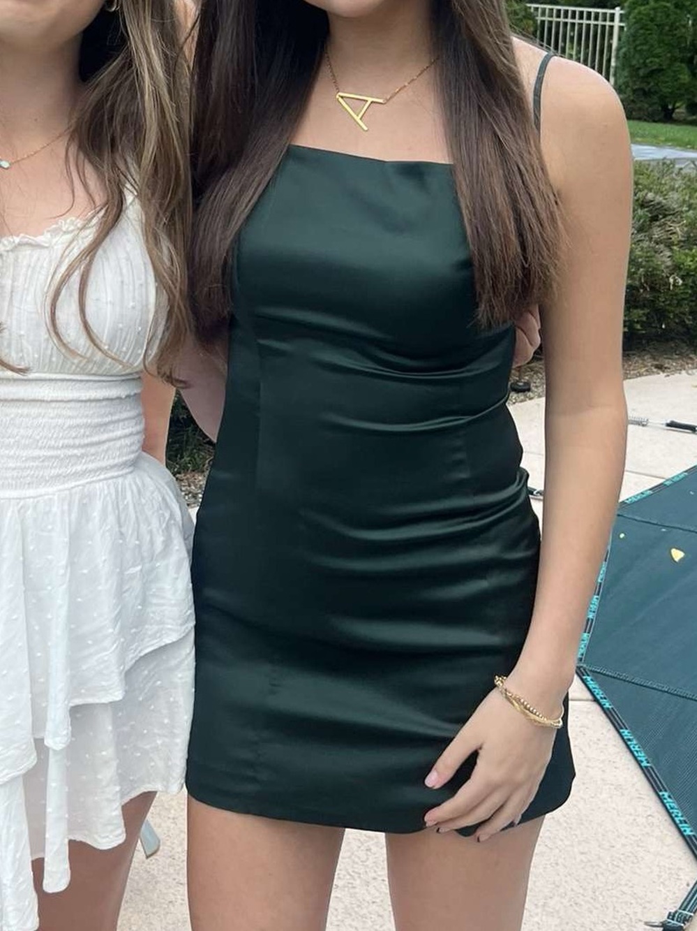 Aritzia Forest Green Satin Square-Neck Mini Dress